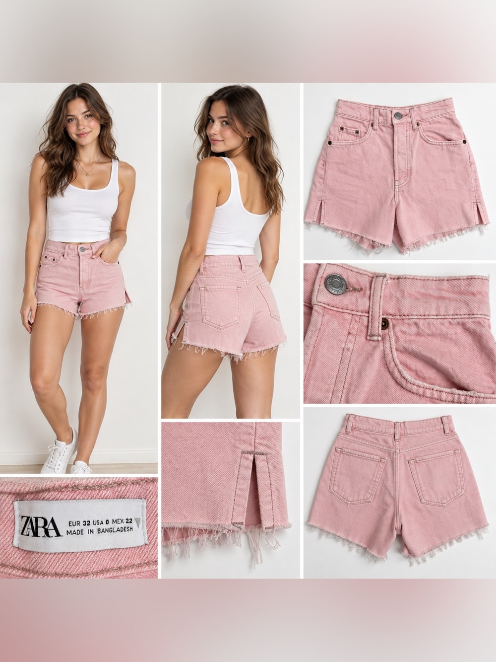 Zara Dusty Pink Frayed Denim Shorts size 0